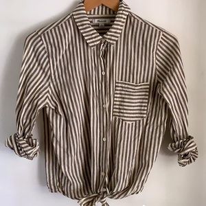 MADEWELL STRIPED TIE FRONT BUTTON UP